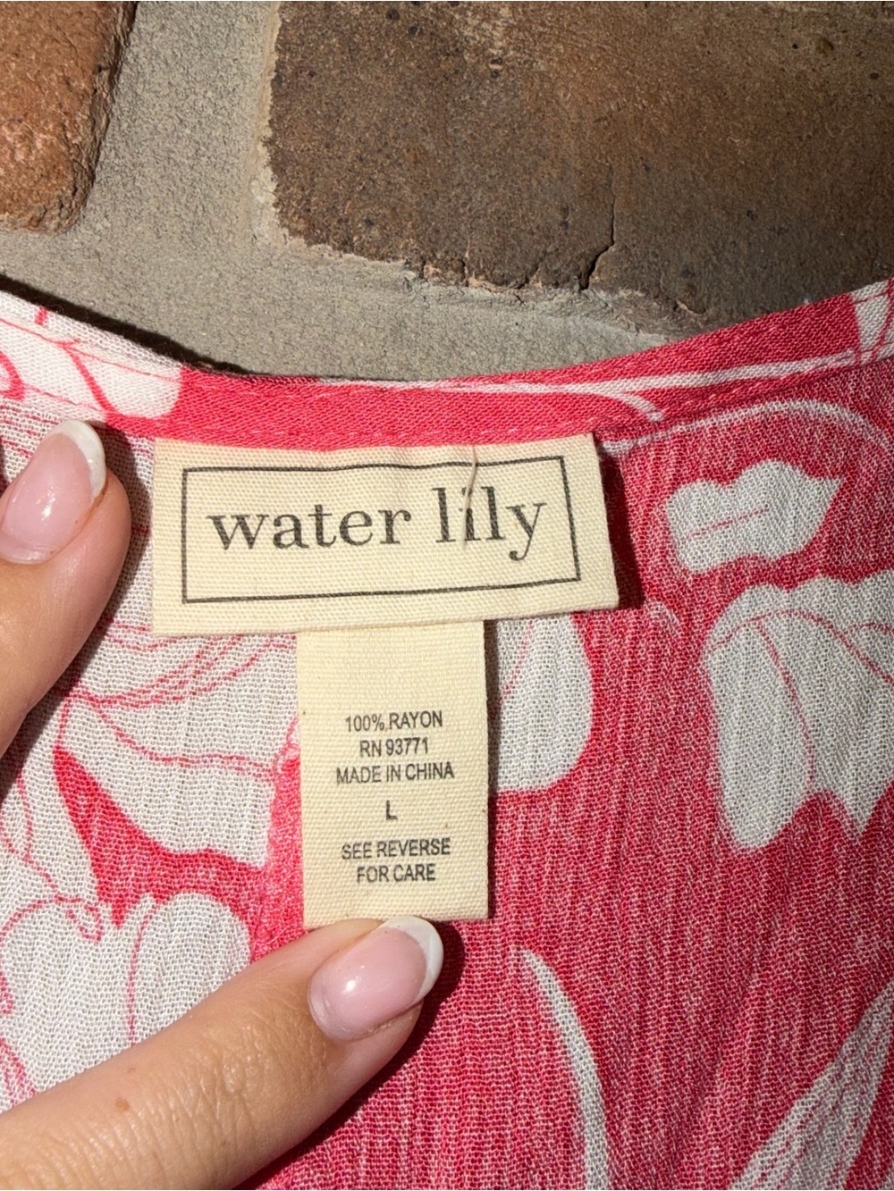 Water Lily Floral Dress Size Large 100% Rayon - Picture 2 of 5